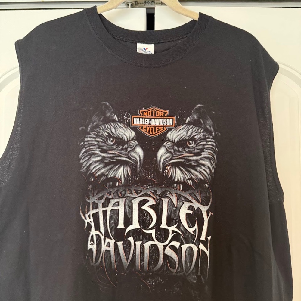 Harley Davidson Motorcycles Eagle Head Spell Out Sleeveless Shirt Muscle Tee